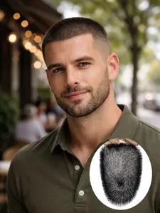 Men'S Ultra-Short Human Hair Toupee, Top Replacement System Hairpieces. Men'S Buzz Cut Wigs, Seamlessly Integrated Scalp, Solving The Problem Of Thinning Hair.