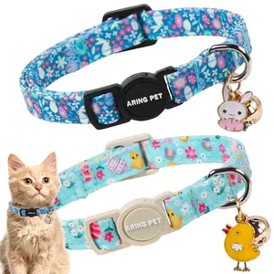 ARING PET 2 Pack Easter Cat Collars, Breakaway Kitten Collar with Bell and Charm - Easter Egg & Chick Pattern Accessory for Cute Girl Boy Cats