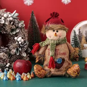 2026 New Christmas Gift Bags Zipper Design,Reusable Three-Dimensional Hollowed-Out Linen Fabric Christmas Gift bag，for Packaging Candies, Fruits and Small Toys