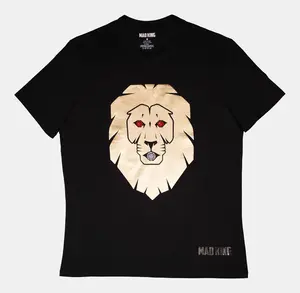 MAD LION by Mad King Clothing - Men's Fitted Short Sleeve T-Shirt with Golden Lion Head Design, Crew Neck, Medium Length,  Casual Wear