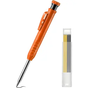 Solid Carpenter Pencil Set for Construction with 7 Refills Built-in Sharpener, Long Nosed Deep Hole Mechanical Pencil Marker for Carpenter Scriber Woodworking Architect, Design