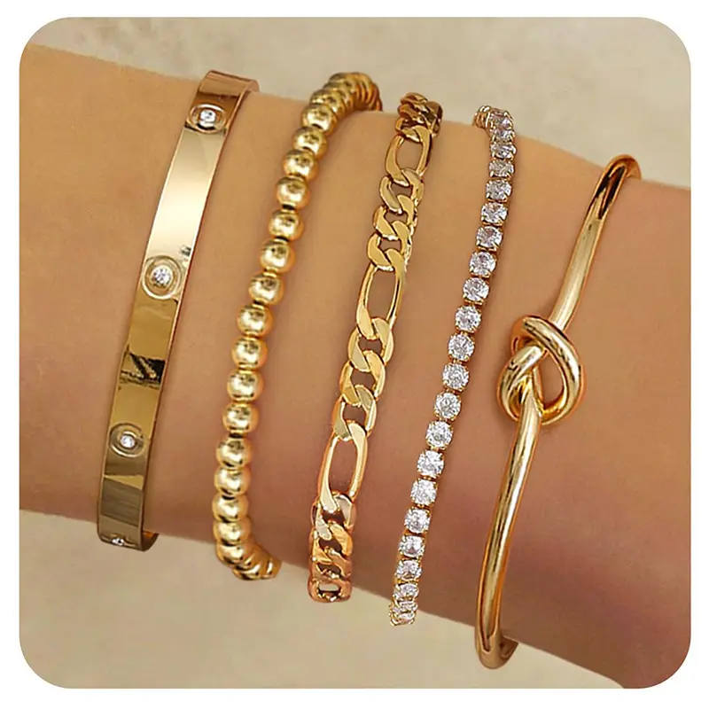 5 piece set of diamond studded bracelets