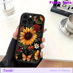 [Soft Phone Case] Simple Sunflower Pattern UV Printing Matte Cover |     for iPhone 11 12 13 14 15 16 Pro Max Soft Phone Case |     360 Degree Full Protection Gift for Birthday Girl Boy Protective Protector Casing Cellphone