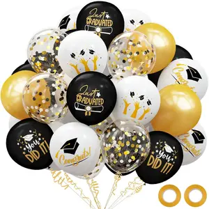 2025 Graduation Party Decorations, 68pcs Graduation Balloons Black and Gold Grad Decor for College High School Class of 2025 Congrats Grad Party Decor