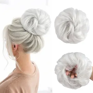 Messy Bun Hair Piece Wavy Curly Tousled Updo Hair Buns Synthetic Chignon Elastic Hair Band Fake Bun Hair Pieces for Women Daily