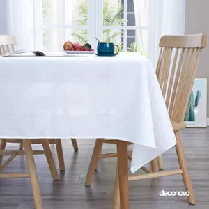 Deconovo Printed Snowflake Pattern Tablecloth Oxford Decorative Table Cloth for Dining Room 54 x 72 Inch White
