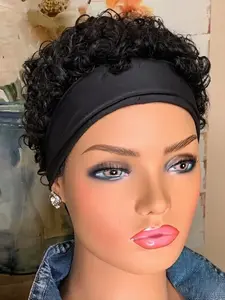 Deep Wave Pixie Wig Human Hair, Headband Style Full Machine Made No Lace Wig for Women, Stylish Daily Wear Accessory, Pixie Cut Wigs