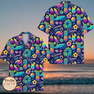 Neon Tropical Hawaiian Shirt: Cocktail Print, Beach Party Wear#TikTokMadeMeBuyIt#AmericanStyle#250Years#Casual Outfit#TrendyTee