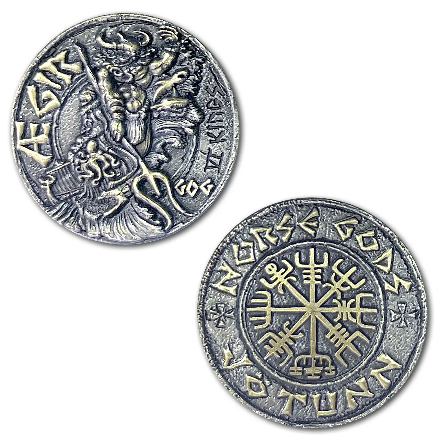 Aegir Viking Norse God Jötun Ruler of The Seas Ancient Collectible Coin with Detailed Design and Norse Runes