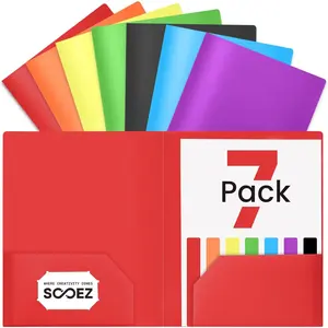 7 Pack Folders with Pockets, 2 Pocket Folders with Extra Labels, Plastic Heavy Duty File Folder Bulk Filing Supplies for School Business Office