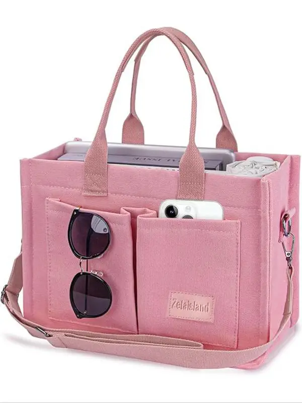 Women's Elegant Solid Color Tote Bag, Fashionable Large Capacity Crossbody Bags, Multi-pocket Canvas Trendy Shoulder Bag, Lightweight Casual Tote Shou