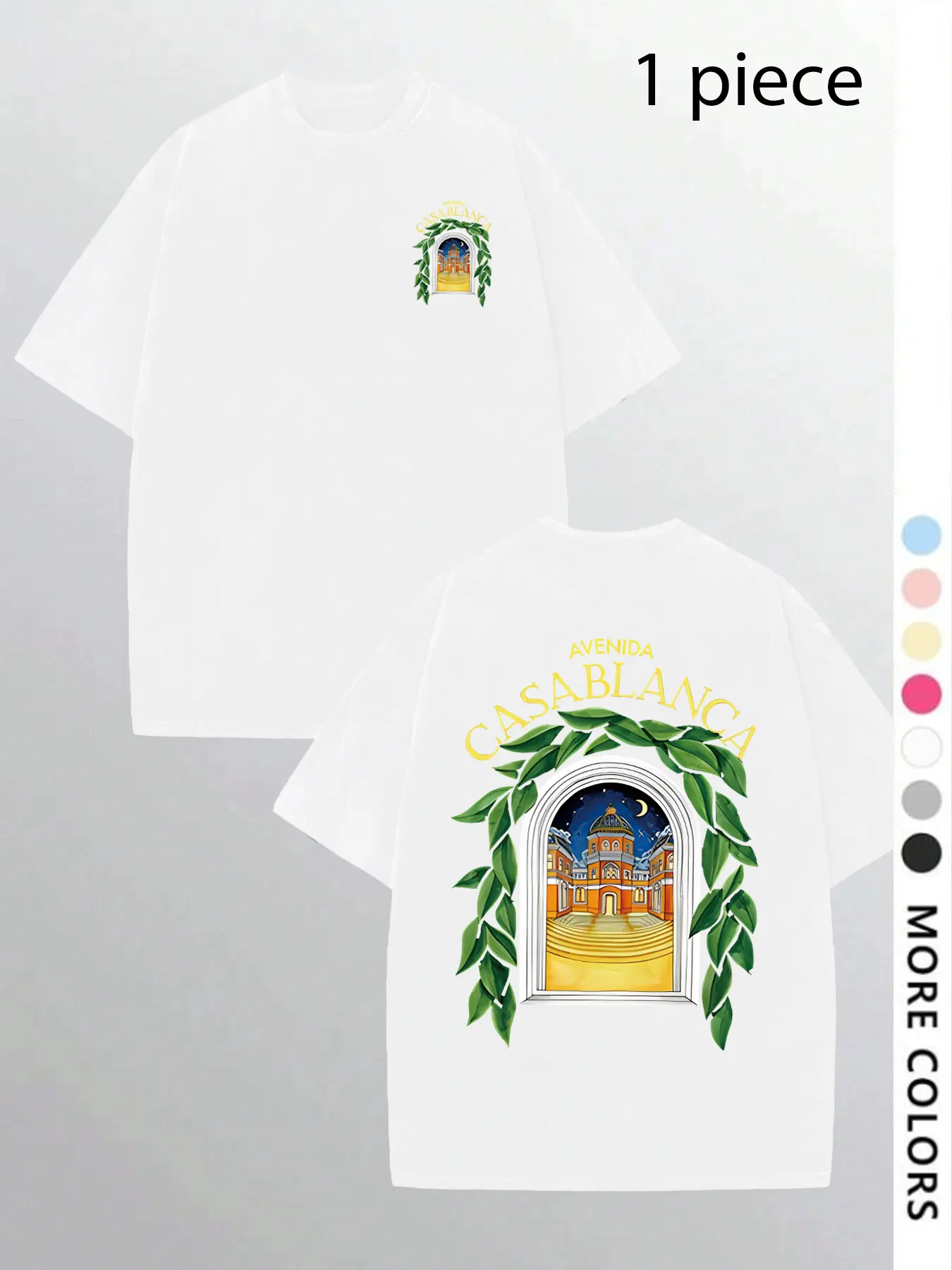 Men's Casual Loose-Fitting Knit Short Sleeve T-Shirt with Casablanca Palace Print, Comfortable Round Neck Tee for Outdoor & Gym, Stylish Summer Essential