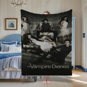 The Vampire Diaries themed printed flannel blanket, soft and comfortable, suitable for all seasons, suitable for sofa bed, office, travel