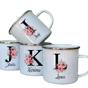 Custom Enamel Mug with Name & Flower Drinkware yankee  souvenir cup