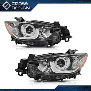 CROSSDESIGN Pair Headlights Clear Lens Fit For 2013-2016 Mazda CX-5 Halogen Headlamps L+R