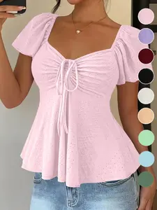 Women's Sweet Style Breathable Short Sleeve Top for Daily Wear, Summer Casual Wear, Comfortable and Stylish Women's Sweet Style Breathable Short Sleeve Top for Daily Wear, Summer Casual Wear, Comfortable and Stylish