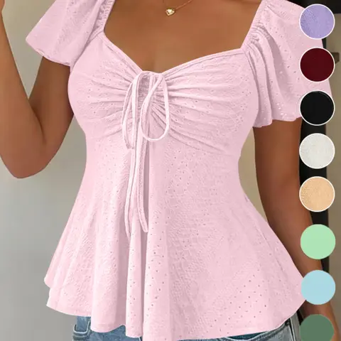 Women's Sweet Cute Style Chic Tops Fashion Breathable Lightweight Short Sleeve Top for Daily, Everyday Wear, Summer Casual Wear, Comfortable and Stylish Shirts