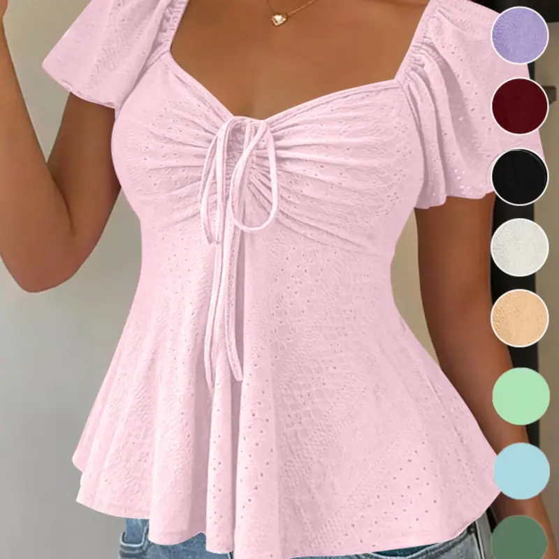 Women's Sweet Cute Style Chic Tops Fashion Breathable Lightweight Short Sleeve Top for Daily, Everyday Wear, Summer Casual Wear, Comfortable and Stylish Shirts