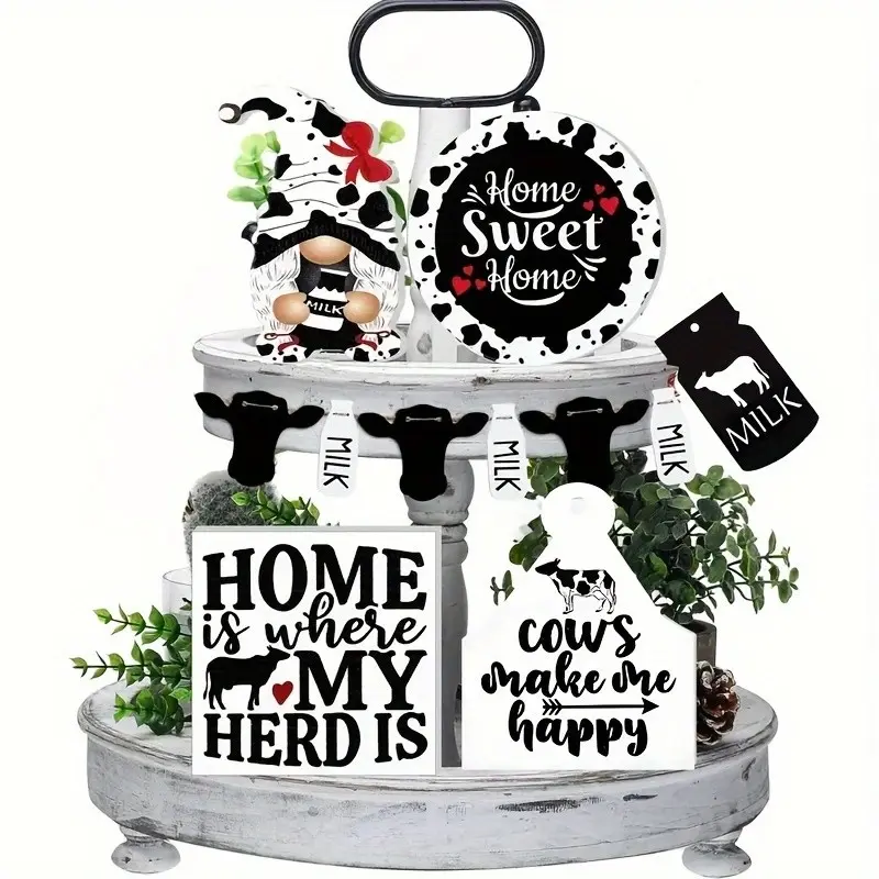 11-Piece Artificial Wood Farmhouse Tiered Tray Set, Home Decor Sign Collection, Rustic Farmhouse Design, Rustic Kitchen Shelves, Home Ornaments, Room Decor (no Trays Included)
