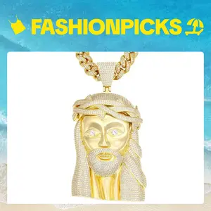 2200 Massive Iced Out Hip Hop Rapper Jesus Head Religious Bling Pendant Chain customizable with engraved letters, logos or patterns Statement Necklace Complimentary shipping Summervibes