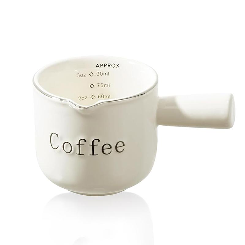 Pink Espresso Cups Ceramic with Handle, Measuring Cup with Dual Scale, Espresso Shot Glass with V-Shaped Mouth, 3 OZ Espresso Accessories