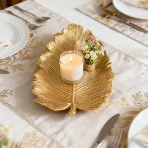 Gold Leaf Resin Tray, Nordic Style Home Decor Plate, Aesthetic Decorative, Elegant Gold Accents, Perfect for Living Room, Study, Bedroom, Fine Detail Design