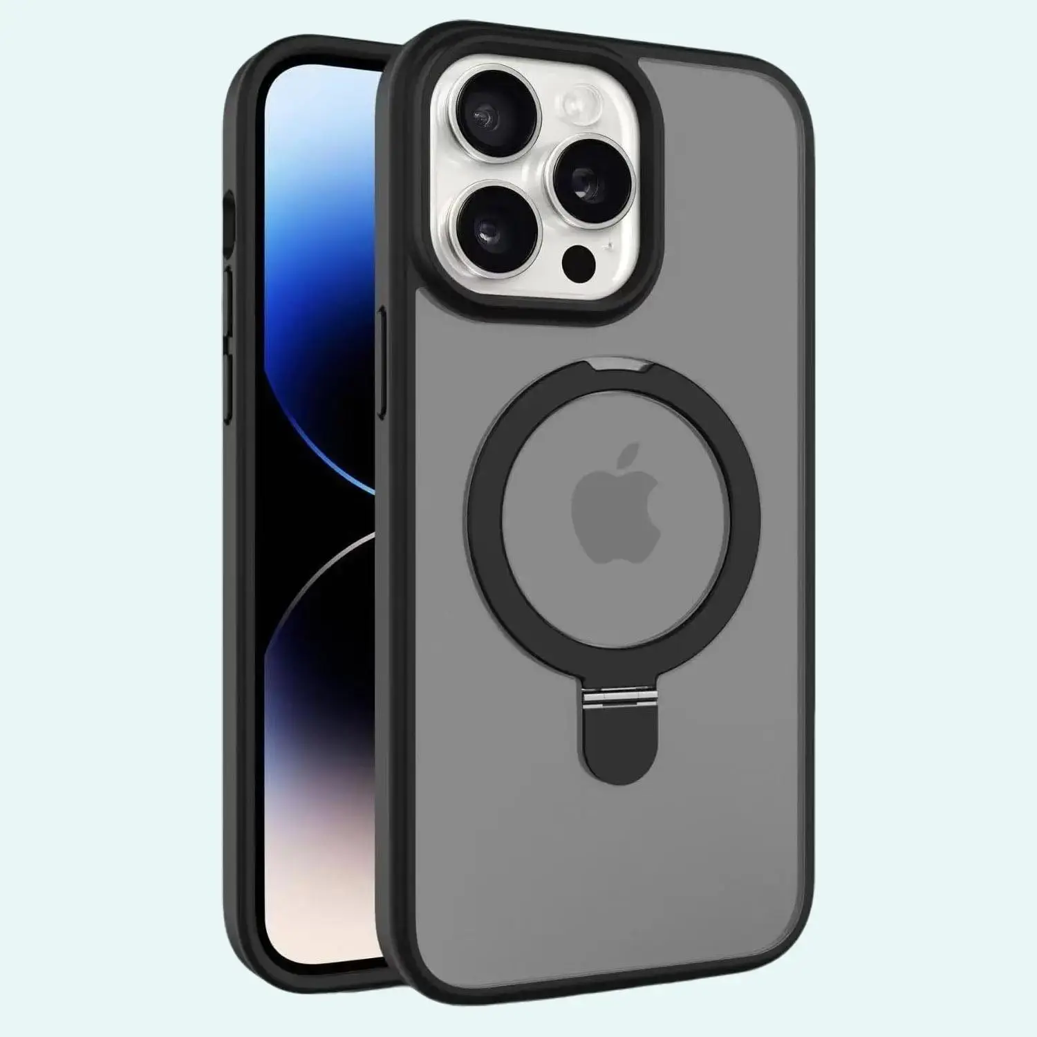 Magnetic Wireless Charger Case with Ring Stand Shockproof Matte Cover & Camera Lens Protector for iPhone 11-16 Pro Max Plus Accessories Black Protection