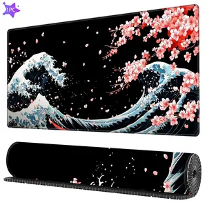 BHJLAXR Cherry Blossom Waves Pattern Mouse Pad, 1 Count Anti-slip Large Mousepad with Stitched Edges, Keyboard Pad Mouse Mat for Computer, Work, Gaming