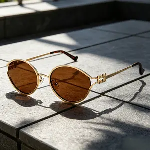 Retro Oval Sunglasses for Women Men Small Trendy Gold Frame Round Shades Classic Designer Sun Glasses Sunnies UV Protection Street Fashion Casual Eyewear