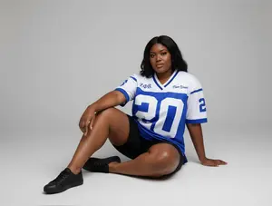 Zeta Phi Beta Football Jersey Royal Blue & White Split-Color V-Neck T-Shirt for Greek Events Game Days Moisture-Wicking Micro-Mesh Fabric Double-Striped V-Neck Ribbed Sleeve Lightweight Breathable Design