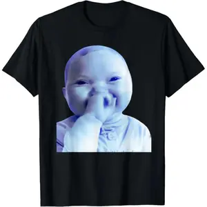 Viral Trend TShirt Featuring a Funny AIBaby Holding Laugh Meme Made from 100 Cotton