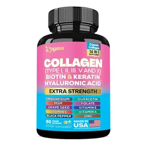 Zoyava Collagen Supplement - with Biotin, Keratin, HyaluroZoyava Collagen Supplement - with Biotin, Keratin, Hyaluronic Acid & 13+ Extra Strength Ingredients for Beauty, Fitness, & Healthcare - 90 Capsules - MADE IN USA