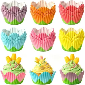 450 count  Cupcake Liners, Flower Cupcake Wrappers Set, Floral Baking Cups in 6  Colors for Elegant Desserts Party Celebrations