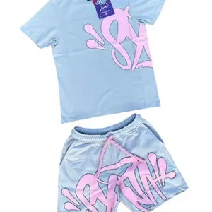 COOZCTrendyY2KAestheticMen'sGothic2-PieceSetHipHopLetterPrintCrewNeckT-ShirtwithDrawstringWideLegShortsSetClothesSuits