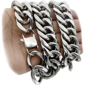 Men Curb Chain Necklace Stainless Steel/sliver/black/ Chunky Double Tight Cuban Link  Hop  Chains for Men,width:22MM 18inch-32inch 8 Length Options