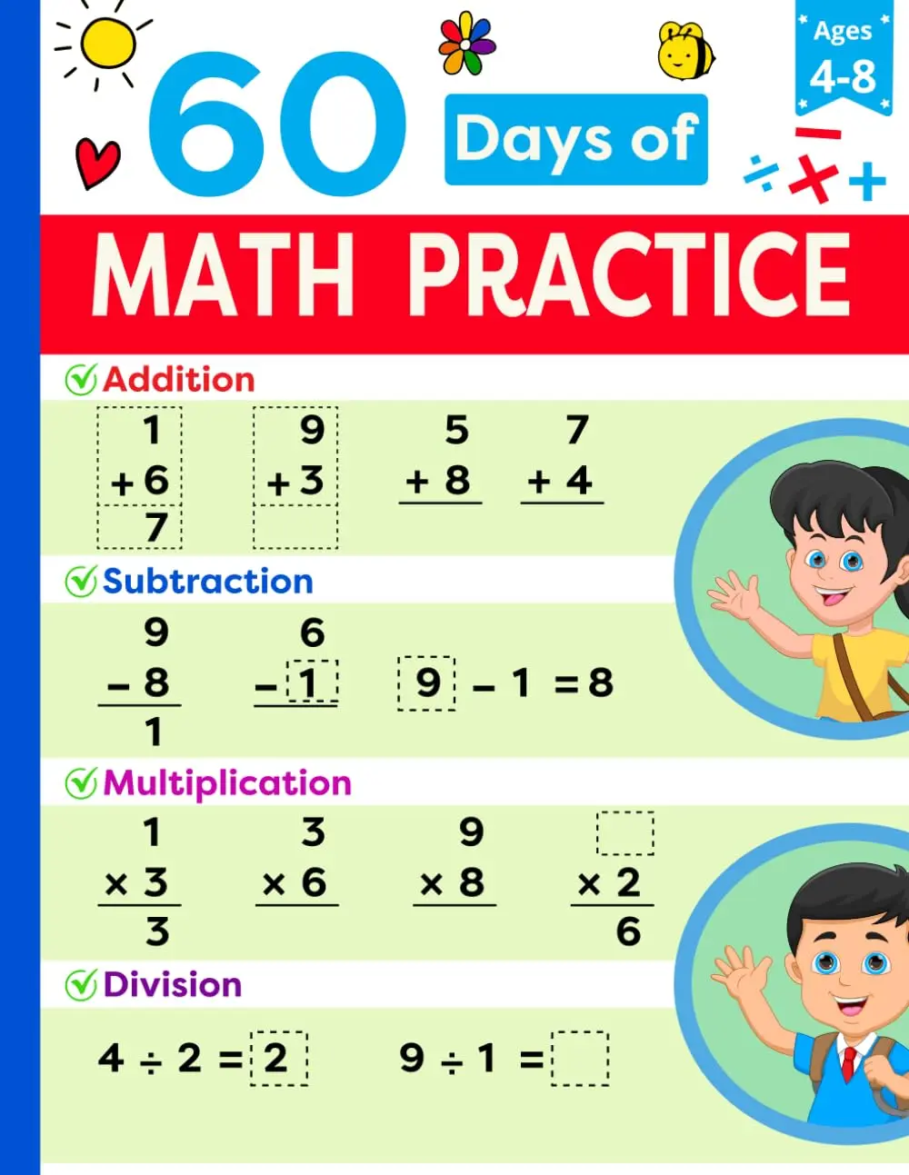 Kindergarten Math Workbook Ages 4-8 & 1-2 Grade: 60 Days of Math | Addition &Subtraction & more (Math Ninjas - Children Math Essentials)