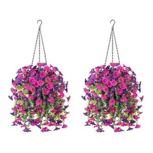 PVC sun-resistant imitation morning glory hanging basket - outdoor hanging artificial flowers - balcony, porch, garden and courtyard decoration floral art Hanging Plant Basket
