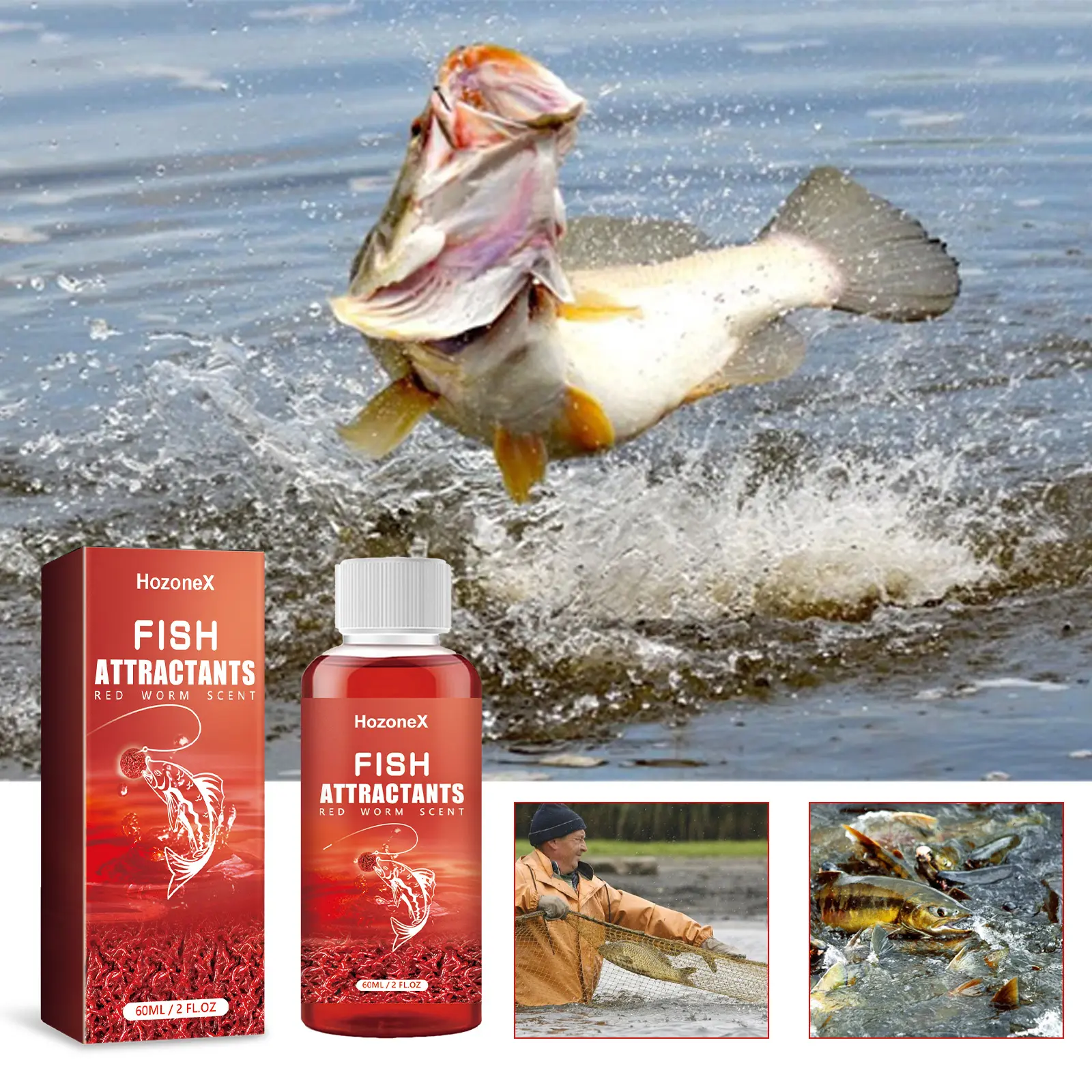 Concentrated Fishing Bait with Red Worm Extract Fish Attractants & Fish Oil for Enhanced Catch Rate 60ml Easy Application Powerful Scent Attraction