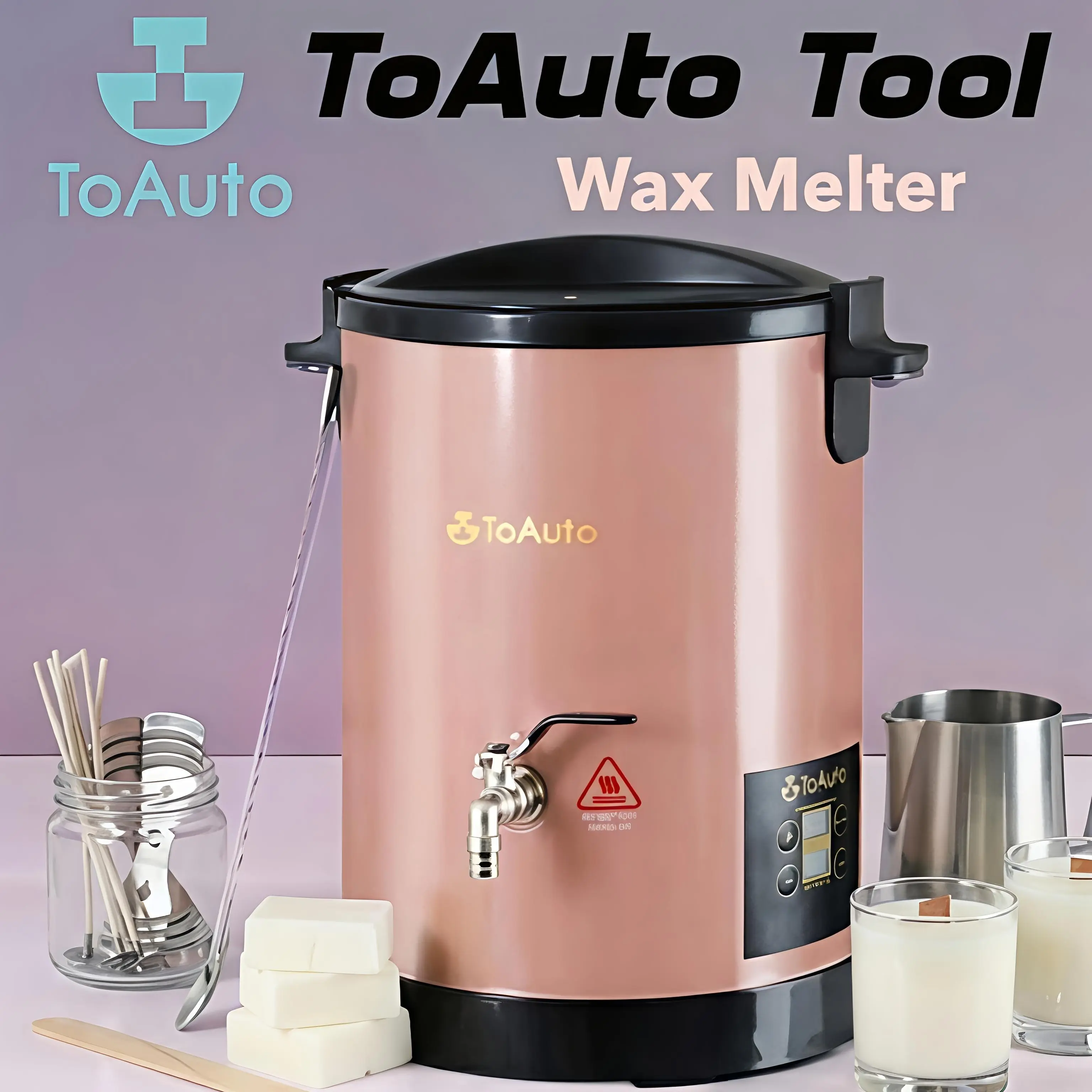 ToAuto 6L Fast Melt Wax Melter for DIY Candle Makers - Compact, Non-Clogging, Easy-to-Clean Blush Pink Power Tool with 122°F-212°F Adjustable Temp Control, Faster Outlet for Multiple Waxes, Holiday Crafts