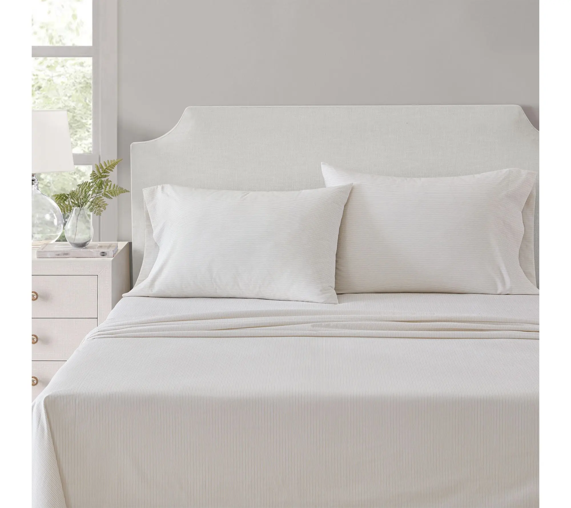 Martha Stewart Stripe White/Beige Cotton Full Sheet Set