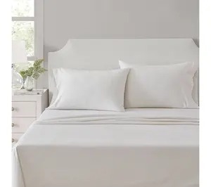 Martha Stewart Stripe White/Beige Cotton Twin Sheet Set