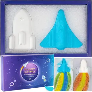 BP-TBT019  Kids Bath Bombs for Boys, 2 Extra Large Space Shuttle & Rocket Bath Bombs for Kids Bubble Bath, Handmade Rainbow Bath Bomb Gift Set, 1/2/3 Year Old Boy Birthday Gifts for Men Gifts Under 10