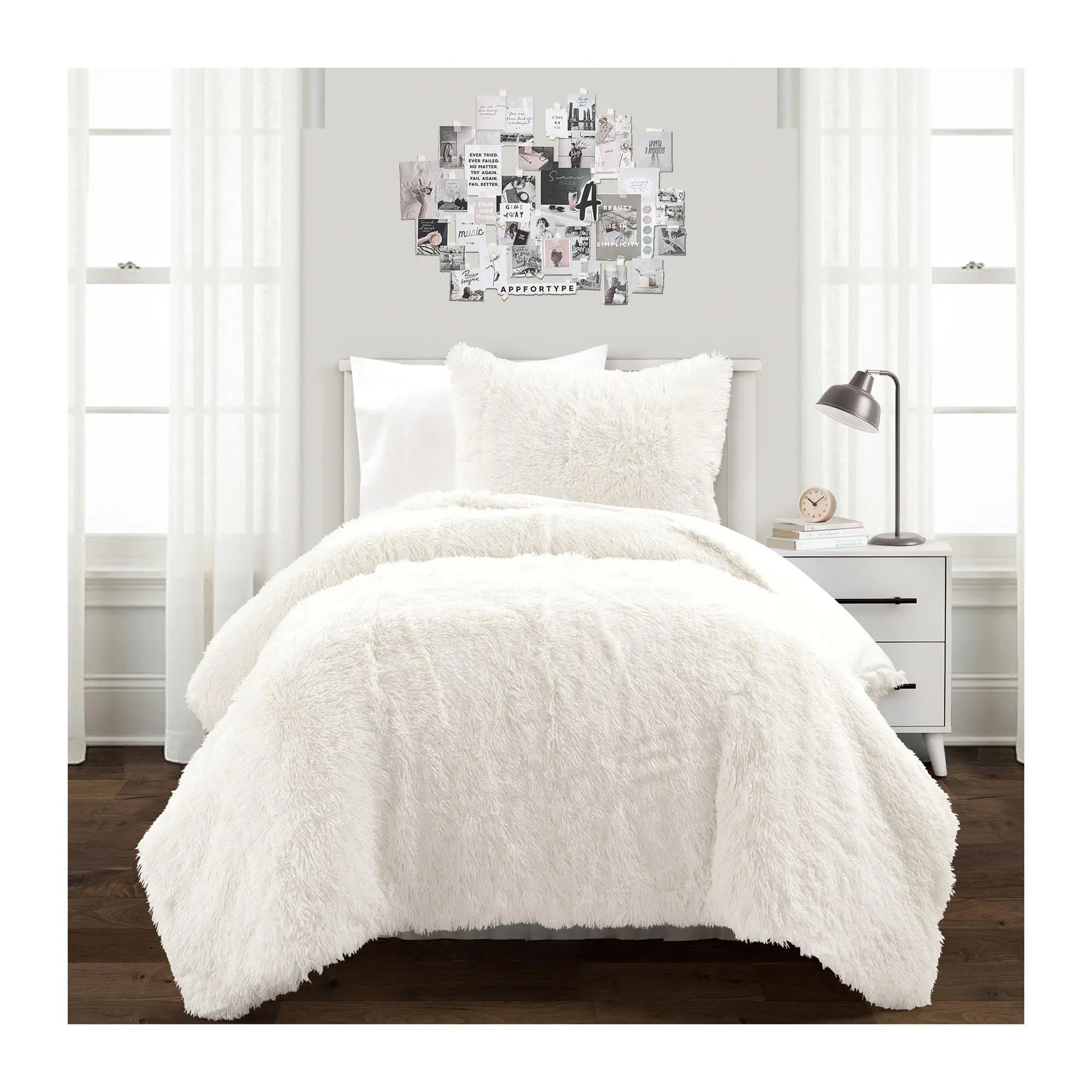 Emma Faux Fur Oversized Comforter Set Twin XL bLush Decor