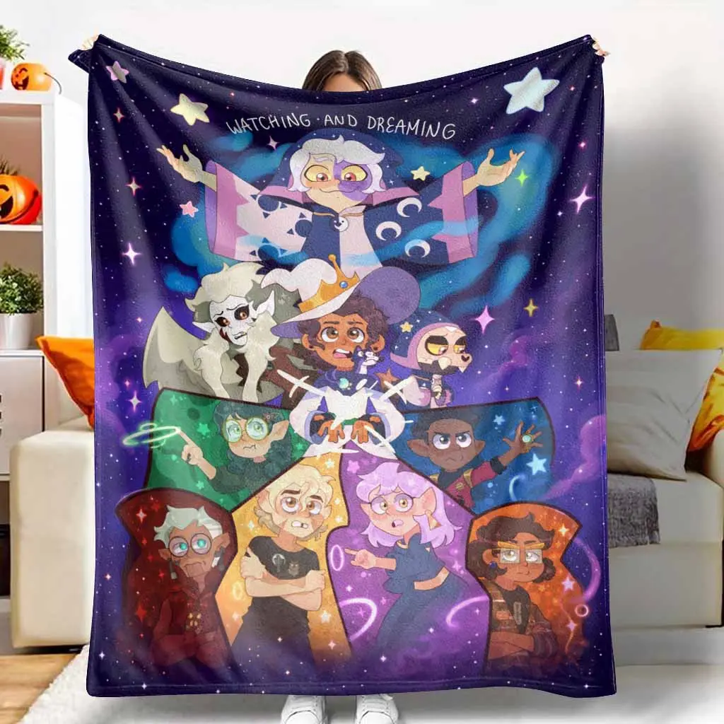 The Owl House Watching and Dreaming Flannel Fleece Throw Blanket, Vibrant Magical Fantasy Character Print, Super Soft Lightweight Warm Texture, Ideal for Bedroom Couch or Holiday Gifting for Animation Fans