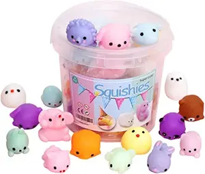 24PCS Mini Mochi Squishy Toys for Kids, Kawaii Squishy Party Favors, Stress Relief Sensory Toys with Storage Box, Easter Basket Stuffers