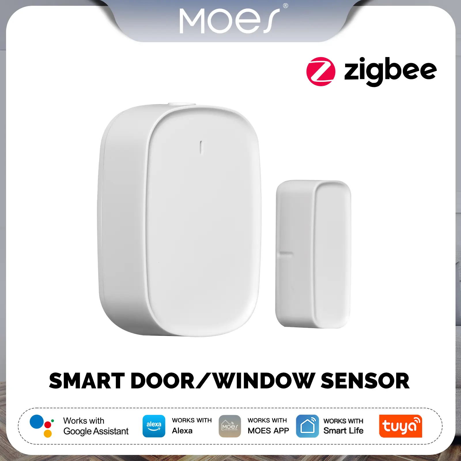 MOES Zigbee Door/Window Sensor,Compact & Discreet, Easy Peel-and-Stick Installation, Real-Time Alerts, Smart Scene Automation, Works on Doors, Windows, Cabinets & More