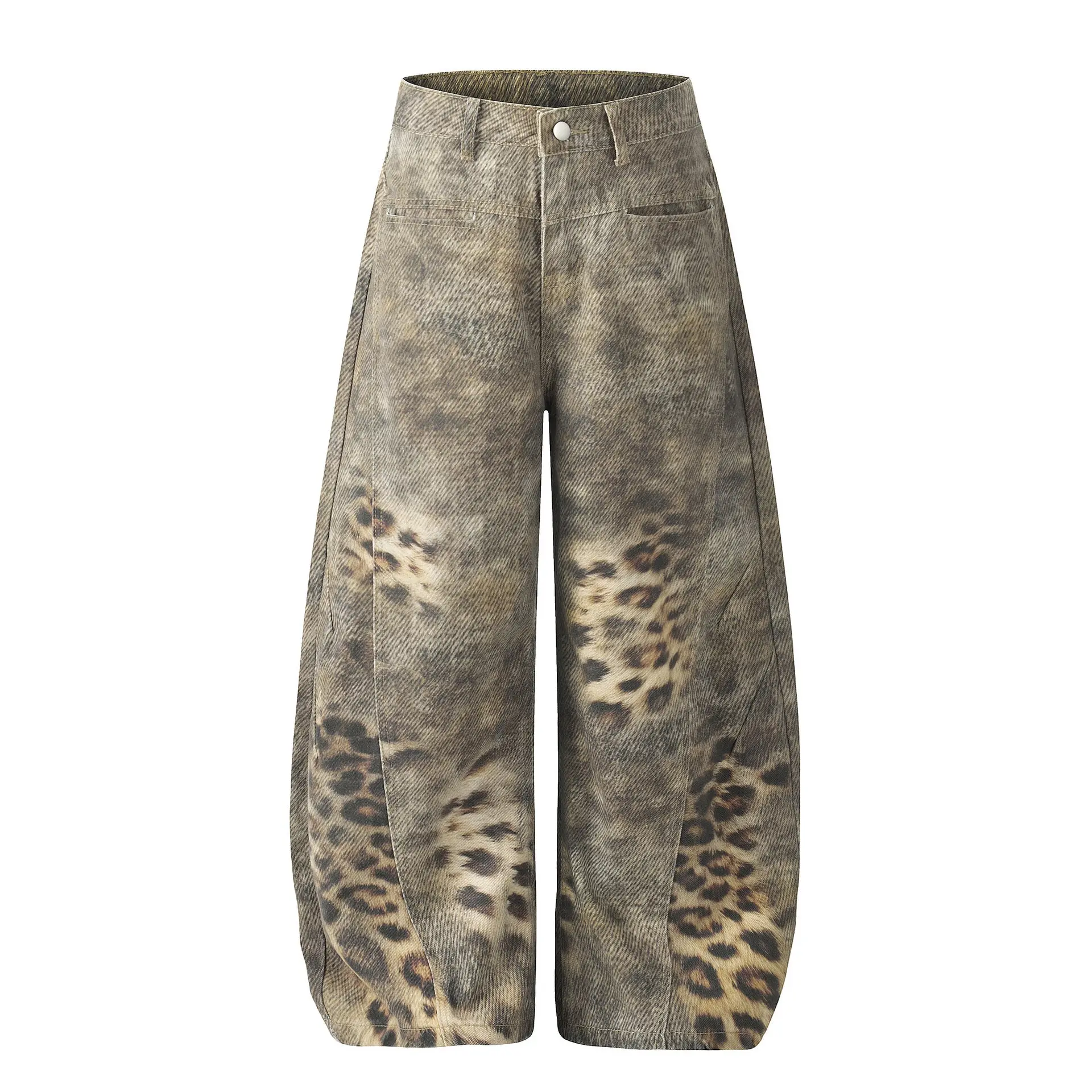 Washed leopard print jeans for women