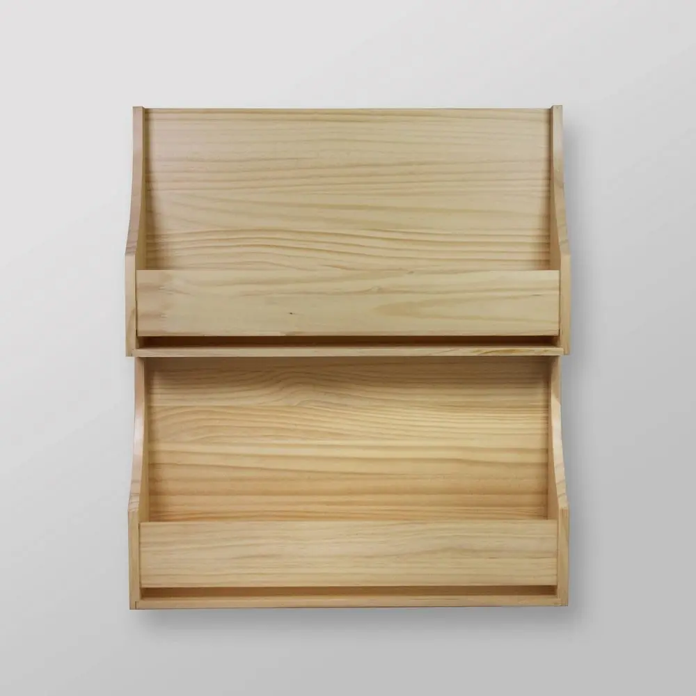 2 Tier Wood Kids' Book Shelf Natural - Pillowfort: Wall Bookshelf Organizer Off-White No Assembly Required