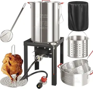30QT  Outdoor Fryer ,Turkey Deep Fryer ,Seafood Boil Pot ,Cover & Skimmer Included , 50,000BTU Propane Burner , Aluminum Deep Fryer Pot with Basket , Crab, Seafood & Crawfish Boiler
