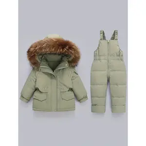 & Winter Down Jacket & Overalls Set - Windproof Hooded Snowsuit with Full-Zip Front, 140gsm Down Insulation, Soft & Pockets - Warm & Outdoor Play Outfit Extreme Cold, Unisex Clothing ( to 472.44inch) - New Arrival 2023, Winter Jacket